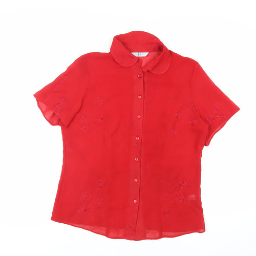 Joanna Hope Womens Red Polyester Basic Button-Up Size 14 Collared - Embroidered