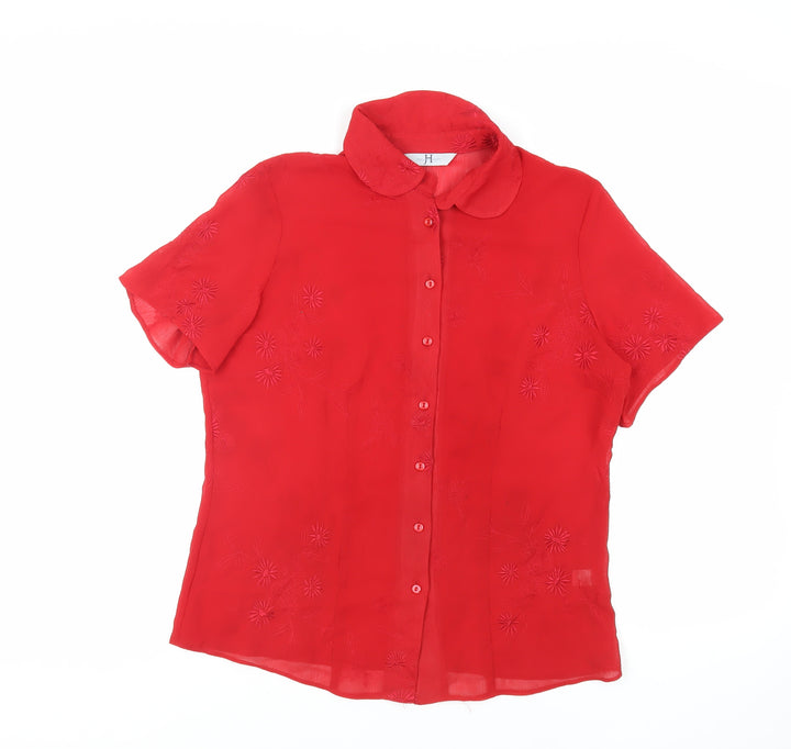 Joanna Hope Womens Red Polyester Basic Button-Up Size 14 Collared - Embroidered