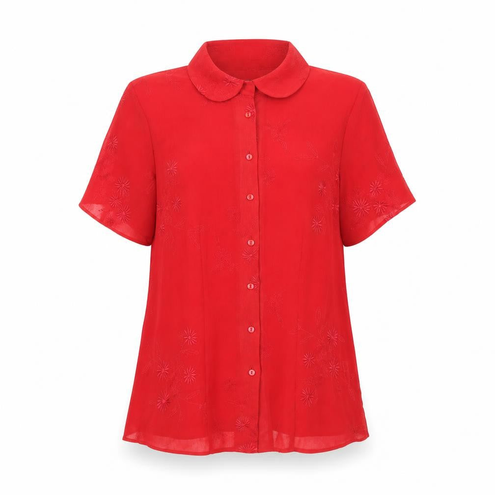 Joanna Hope Womens Red Polyester Basic Button-Up Size 14 Collared - Embroidered
