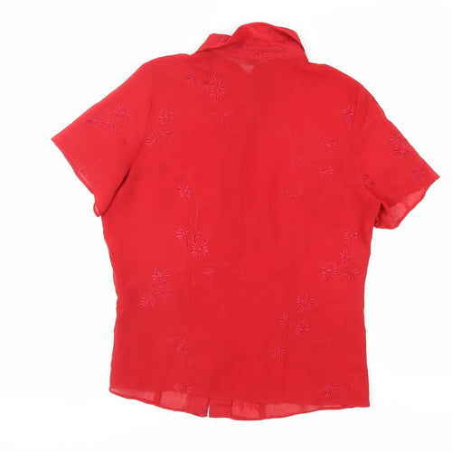 Joanna Hope Womens Red Polyester Basic Button-Up Size 14 Collared - Embroidered