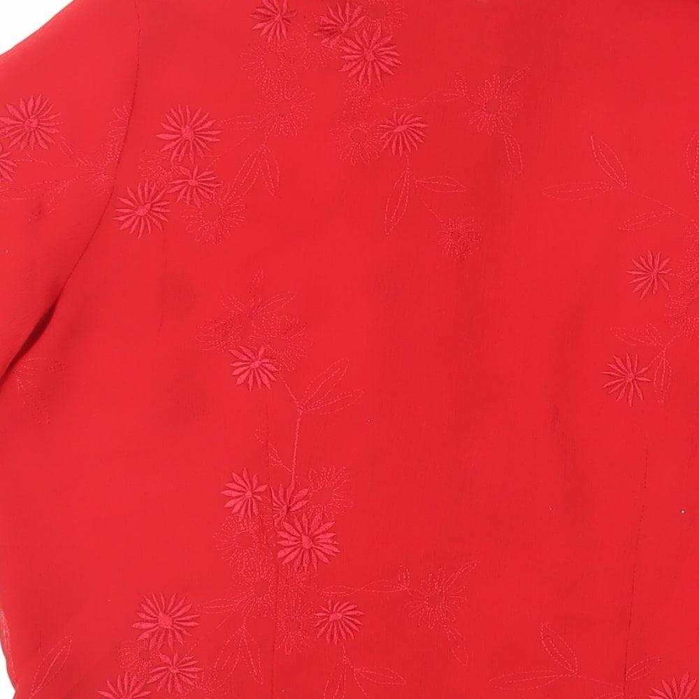 Joanna Hope Womens Red Polyester Basic Button-Up Size 14 Collared - Embroidered