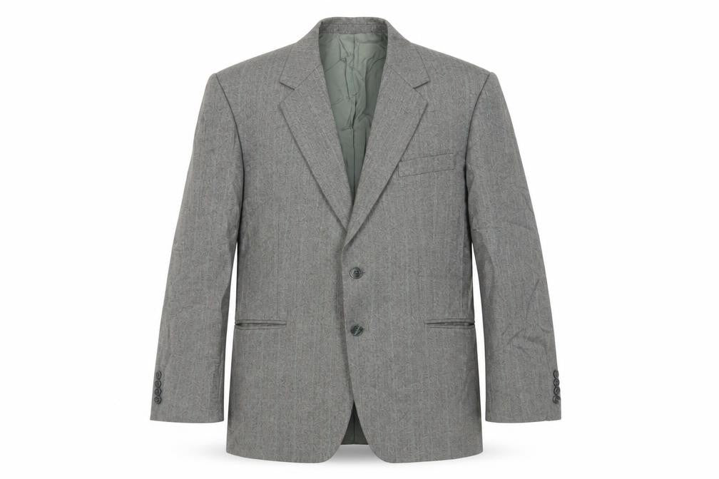 Front view of St Michael men’s green striped wool jacket suit jacket, size 40, regular