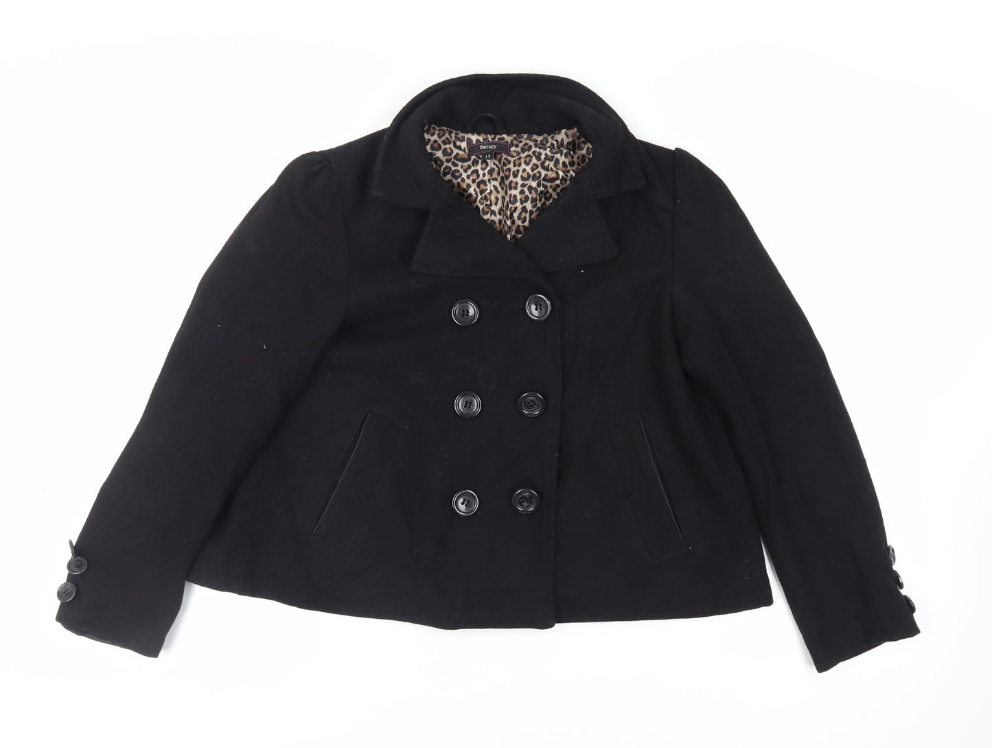 Therapy Womens Black Pea Coat Coat Size 12 Button