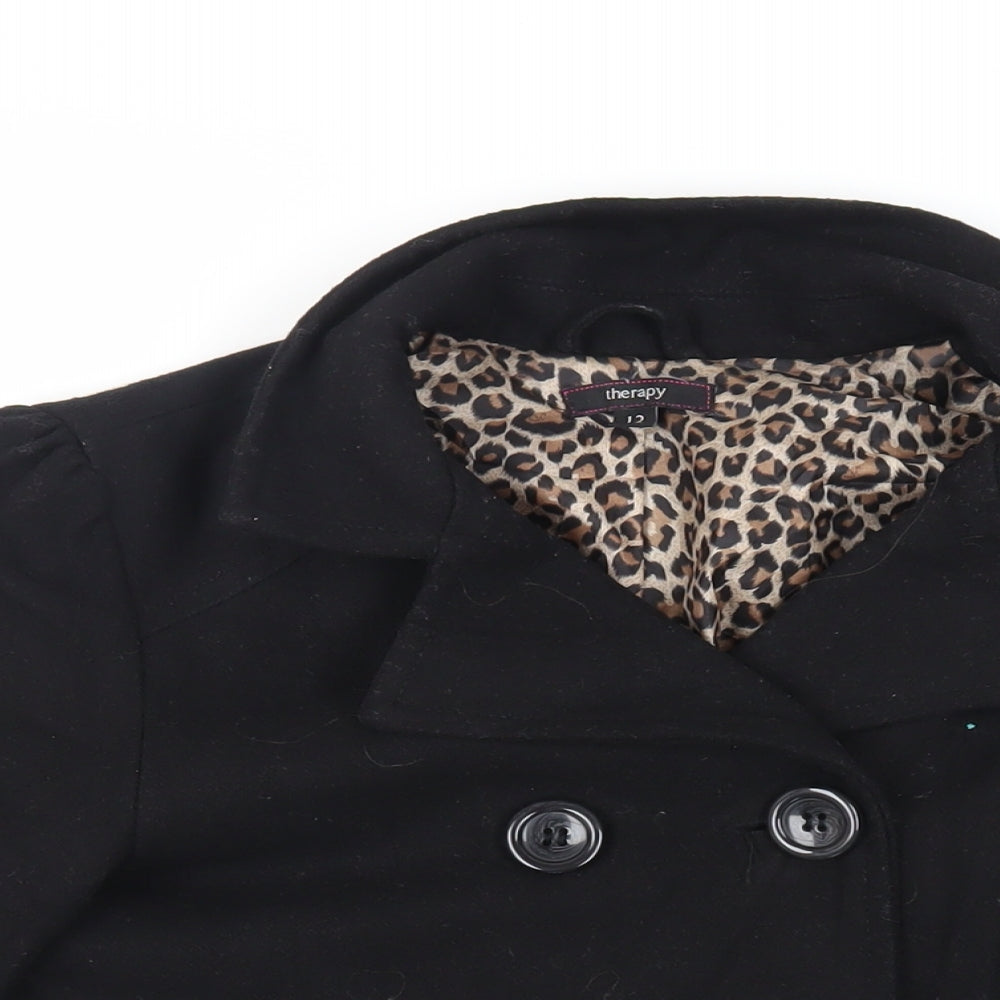Therapy Womens Black Pea Coat Coat Size 12 Button