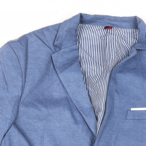 Zara Man Mens Blue Jacket Blazer Size 46 Button - Elbow Patches