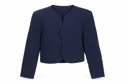 Front view of Helen Anderson women’s blue jacket blazer, size UK 12, - open