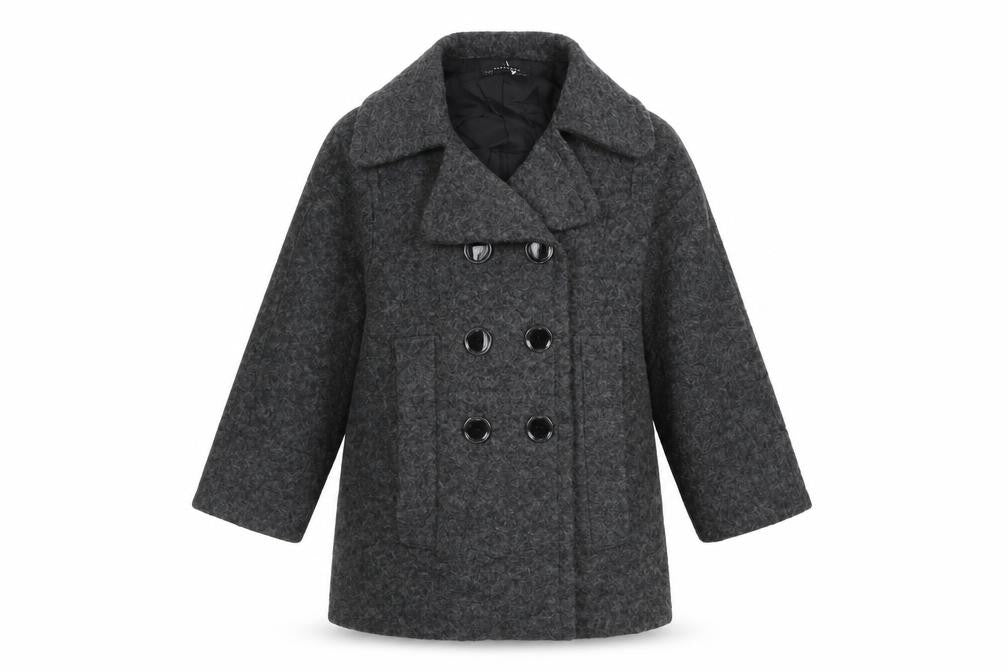 Front view of Zarsa women’s grey overcoat coat, size M, button