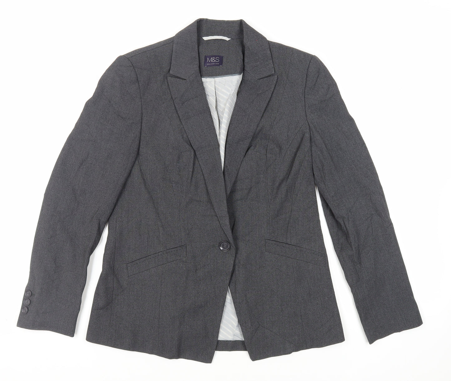 Marks and Spencer Womens Grey Jacket Blazer Size 12 Button