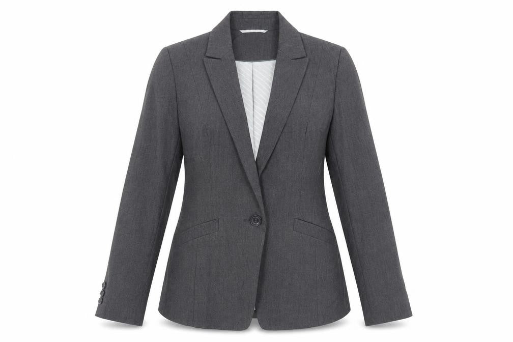 Front view of Marks & Spencer women’s grey jacket blazer, size UK 12, button