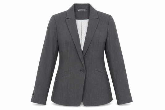 Front view of Marks & Spencer women’s grey jacket blazer, size UK 12, button