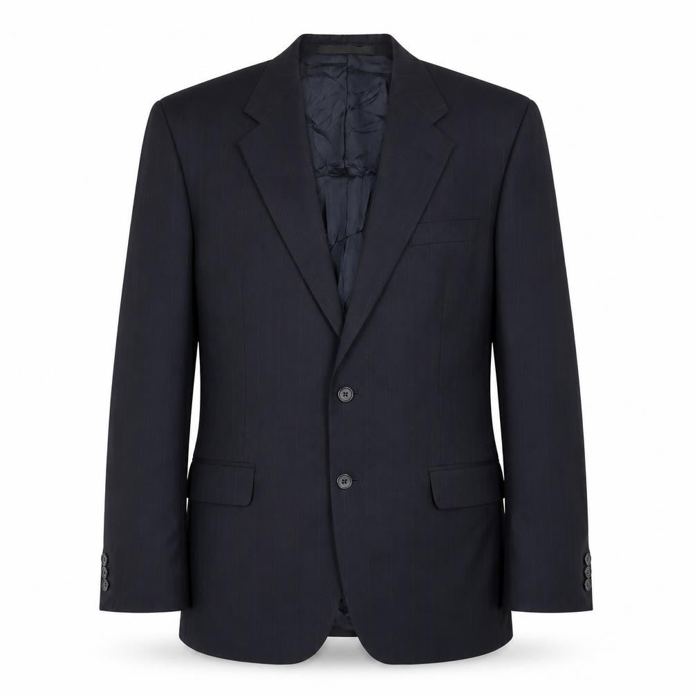 Front view of St Michael men’s blue striped polyester jacket suit jacket, size 40, regular