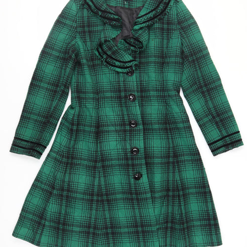 Per Una Womens Green Plaid Overcoat Coat Size 10 Button