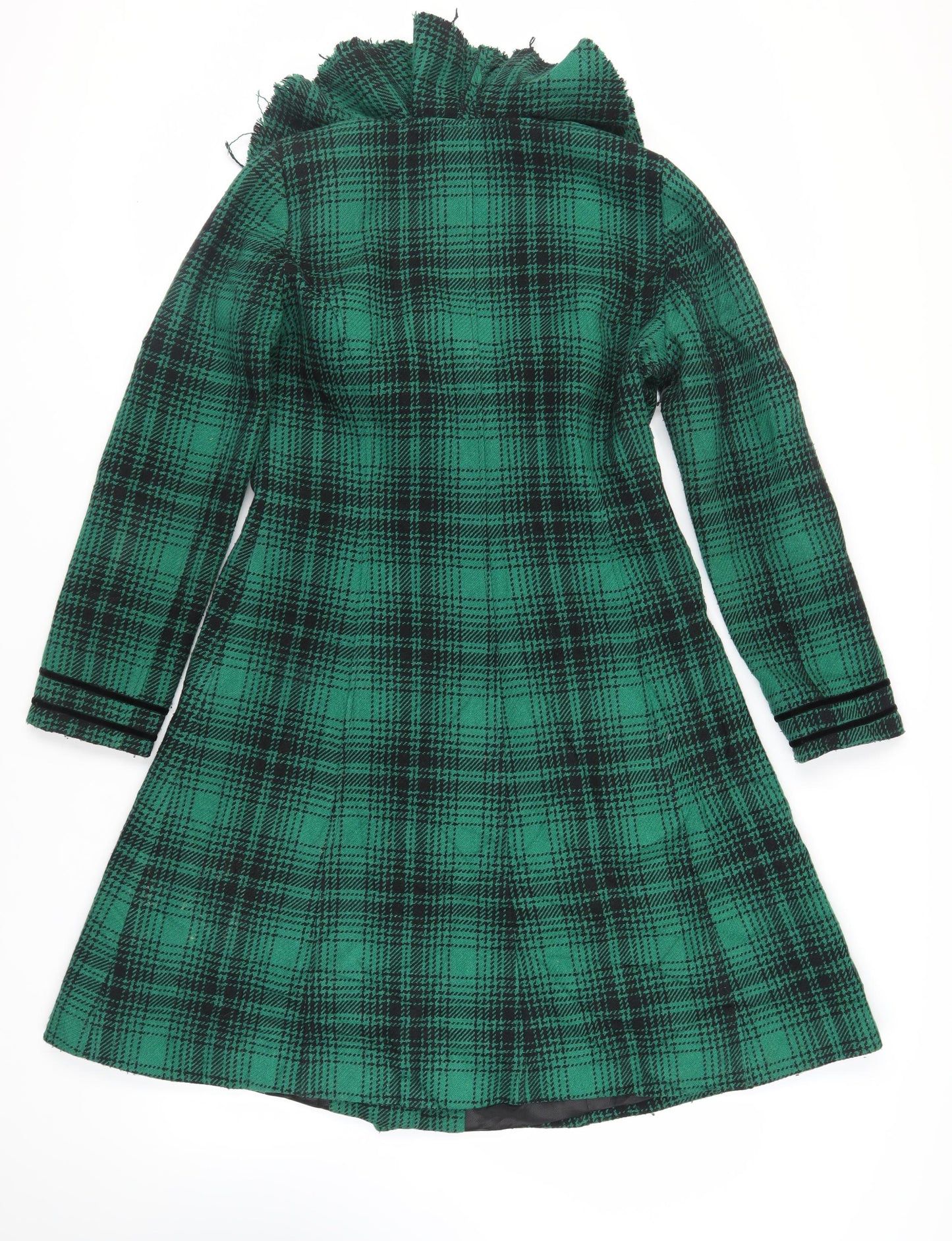 Per Una Womens Green Plaid Overcoat Coat Size 10 Button