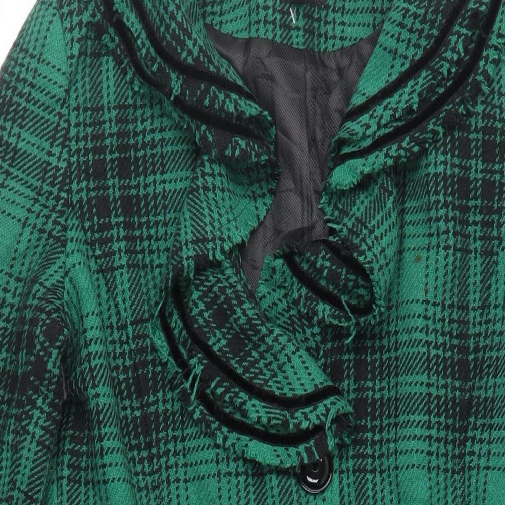 Per Una Womens Green Plaid Overcoat Coat Size 10 Button