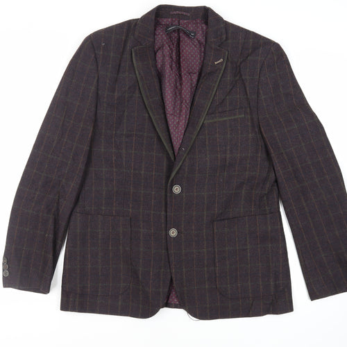 French Connection Mens Purple Check Jacket Blazer Size 44 Button