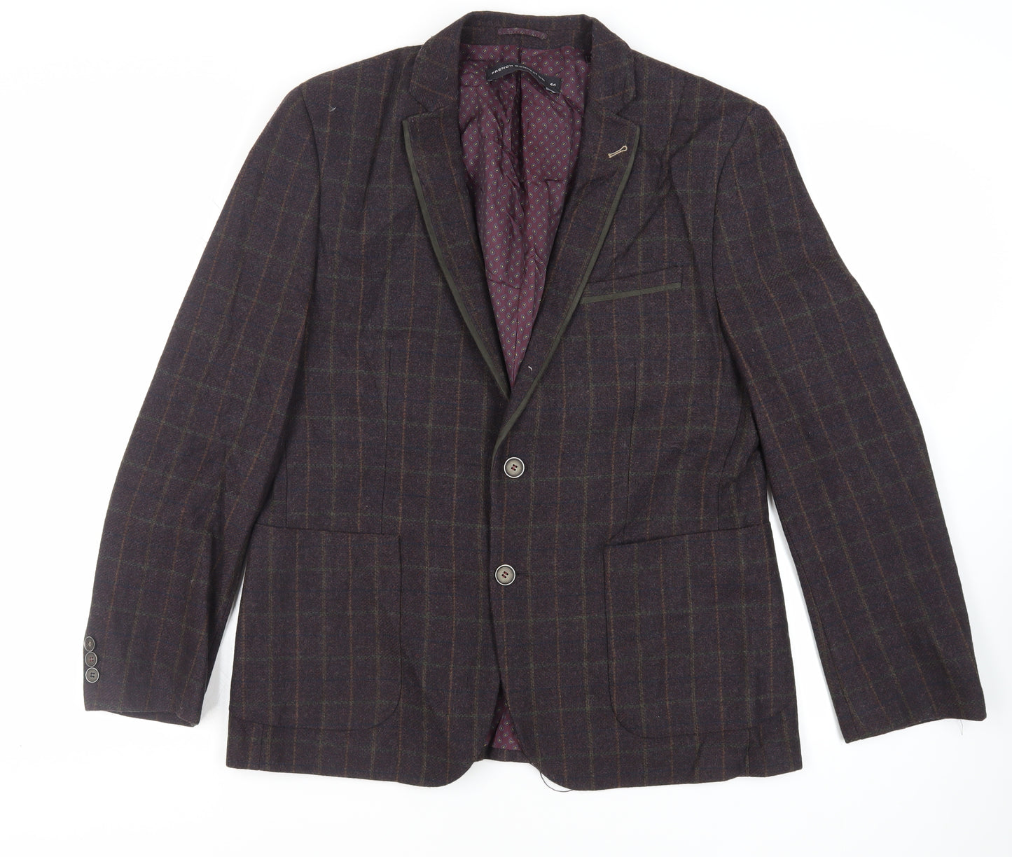 French Connection Mens Purple Check Jacket Blazer Size 44 Button