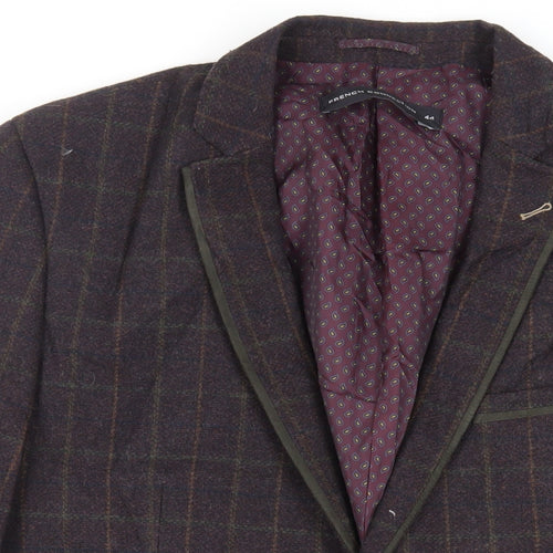 French Connection Mens Purple Check Jacket Blazer Size 44 Button