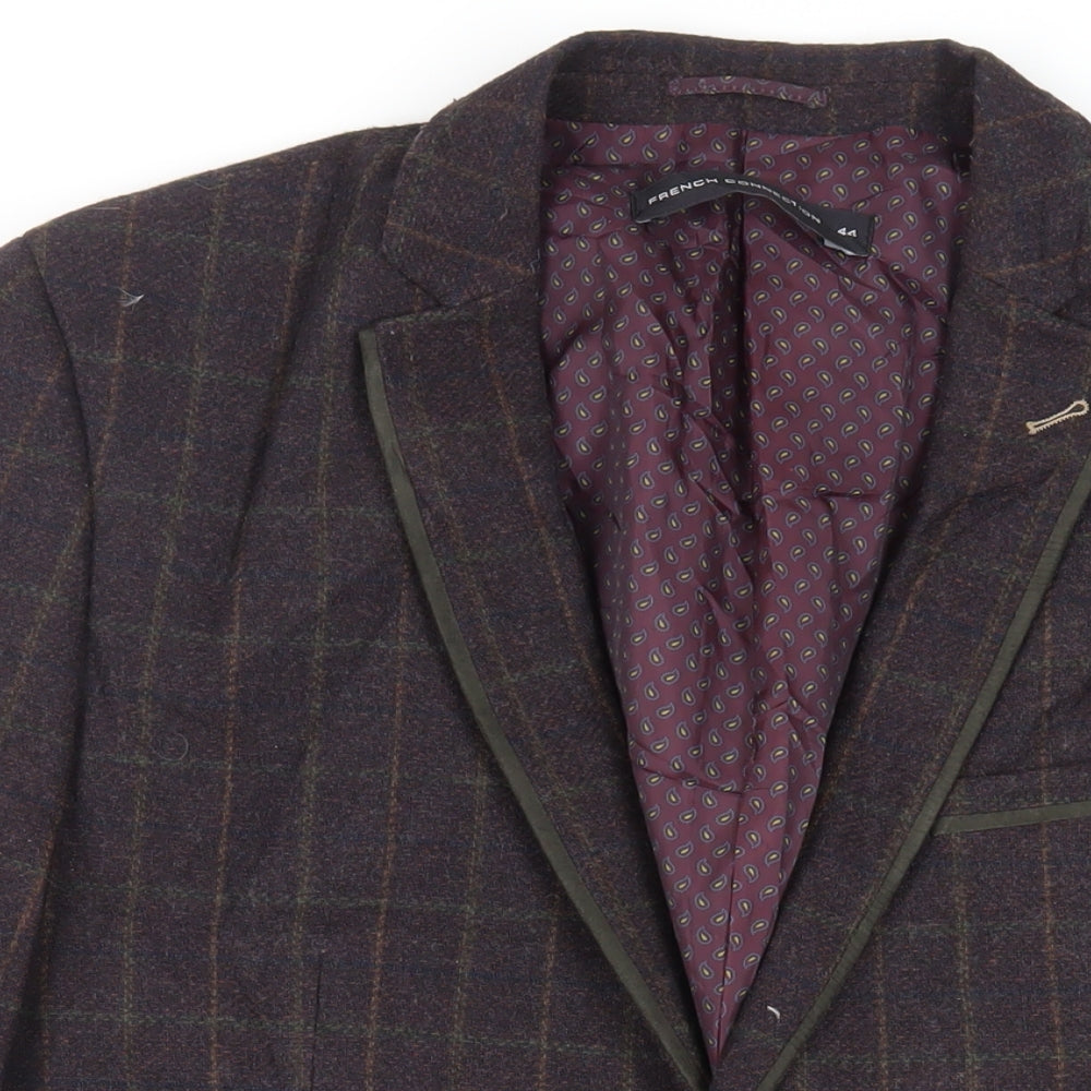 French Connection Mens Purple Check Jacket Blazer Size 44 Button