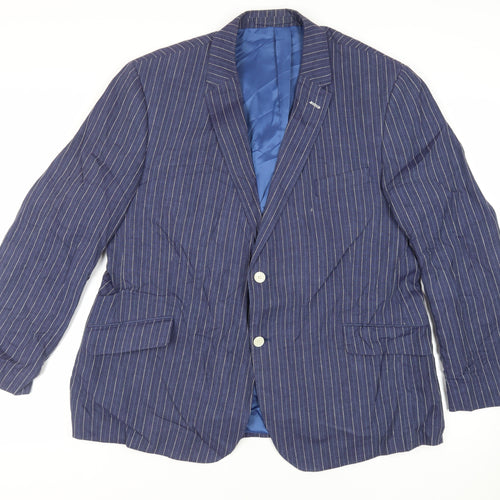 Marks and Spencer Mens Blue Striped Linen Jacket Blazer Size 48 Regular