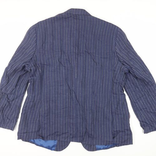 Marks and Spencer Mens Blue Striped Linen Jacket Blazer Size 48 Regular