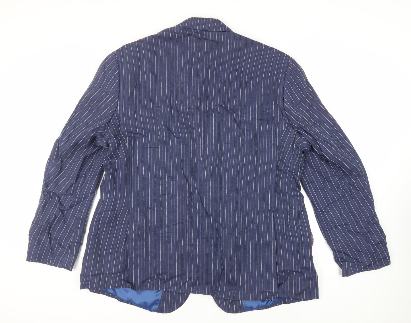 Marks and Spencer Mens Blue Striped Linen Jacket Blazer Size 48 Regular