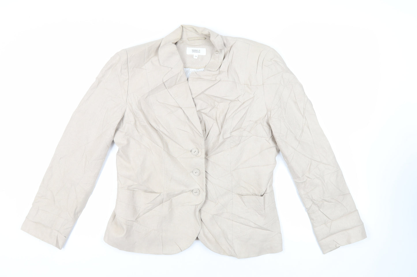 Marks and Spencer Womens Beige Jacket Blazer Size 14 Button