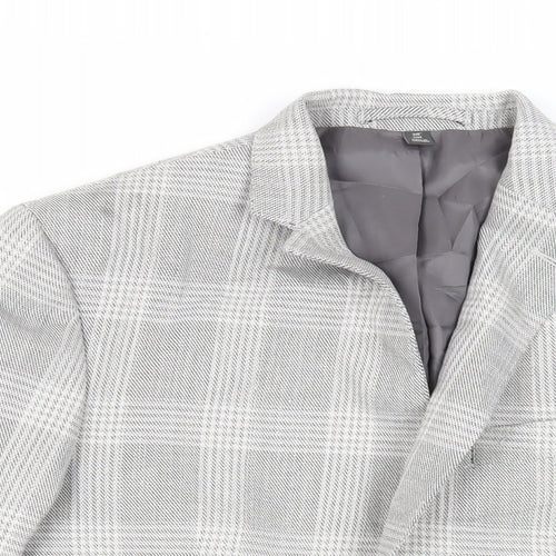 Marks and Spencer Mens Grey Plaid Polyester Jacket Suit Jacket Size 38 Regular