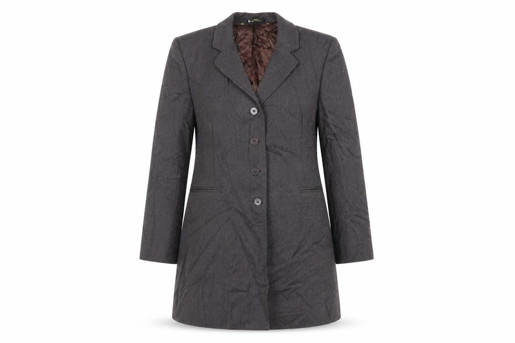 Front view of Marks & Spencer women’s grey overcoat coat, size UK 10, button