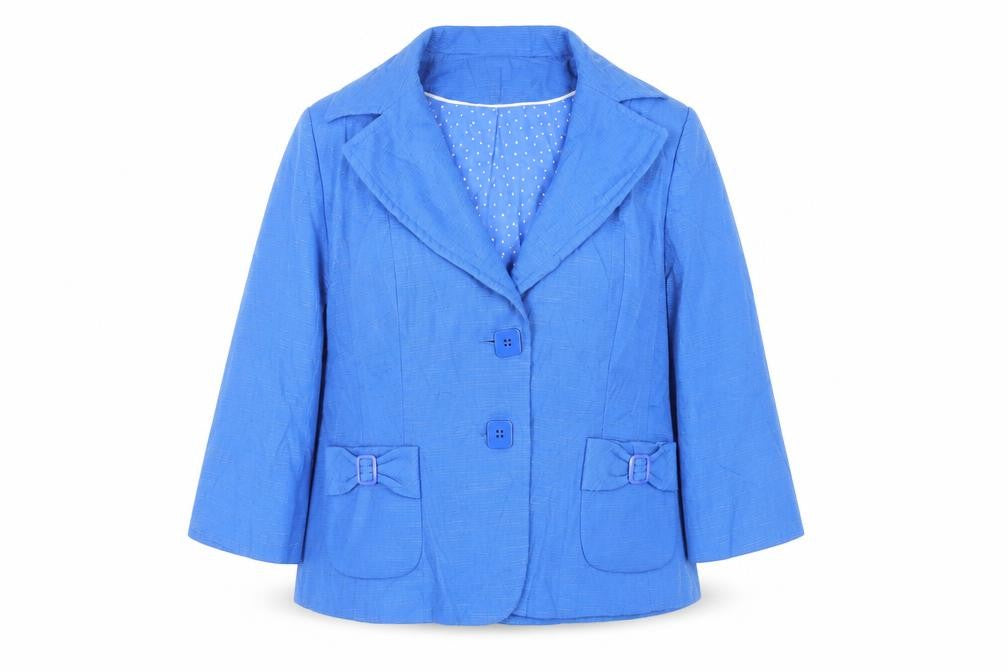 Front view of Debenhams women’s blue jacket blazer, size UK 18, button