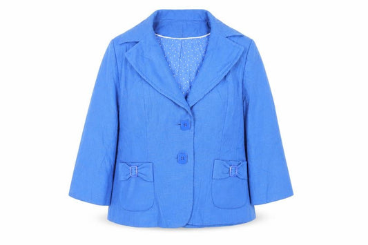 Front view of Debenhams women’s blue jacket blazer, size UK 18, button