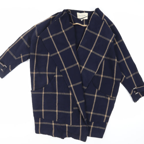 River Island Womens Blue Check Overcoat Coat Size 8 - Open