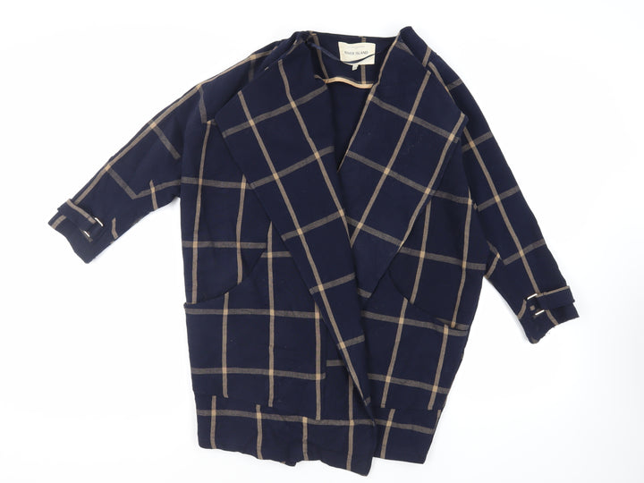 River Island Womens Blue Check Overcoat Coat Size 8 - Open