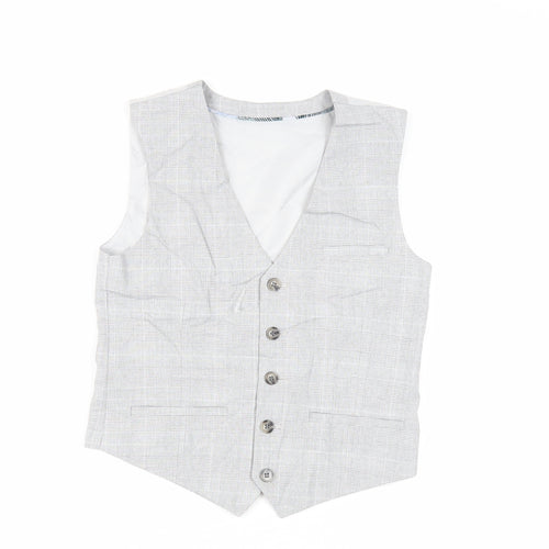 Marks and Spencer Boys Grey Plaid Jacket Waistcoat Size 10-11 Years Button