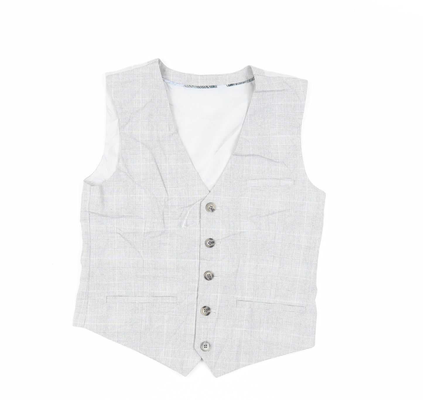 Marks and Spencer Boys Grey Plaid Jacket Waistcoat Size 10-11 Years Button