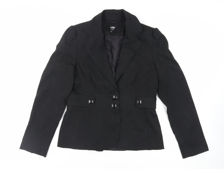 Yen London Womens Black Striped Jacket Blazer Size 12 Button
