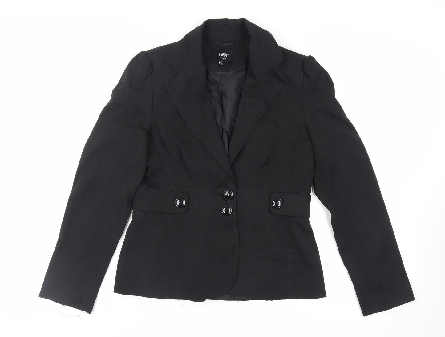 Yen London Womens Black Striped Jacket Blazer Size 12 Button