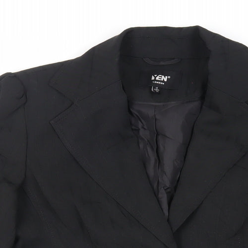 Yen London Womens Black Striped Jacket Blazer Size 12 Button