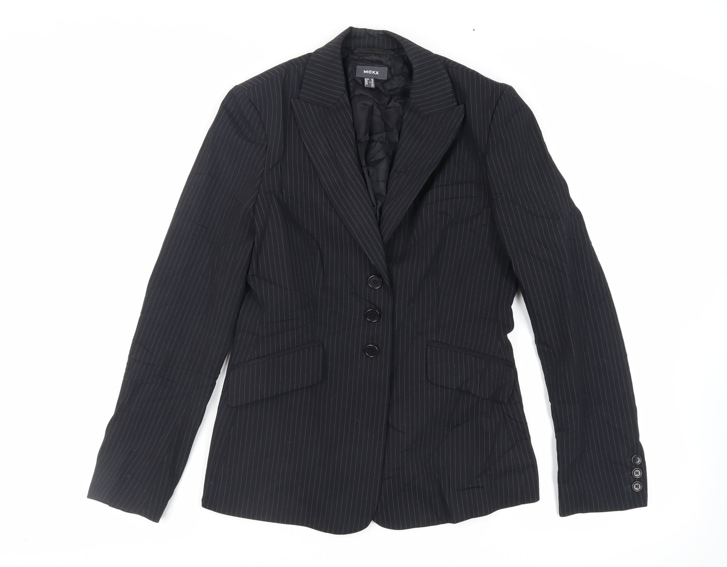 Mexx Womens Black Striped Jacket Blazer Size 10 Button