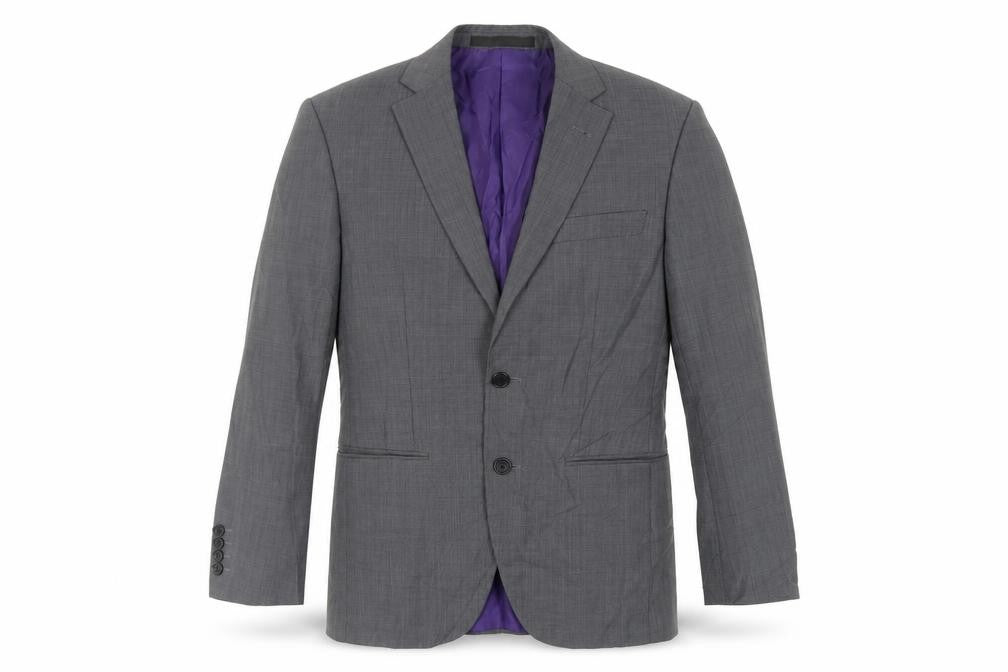 Front view of Marks & Spencer men’s grey polyester jacket suit jacket, size 34, regular