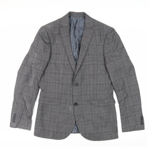 NEXT Mens Grey Plaid Polyester Jacket Suit Jacket Size 40 Regular