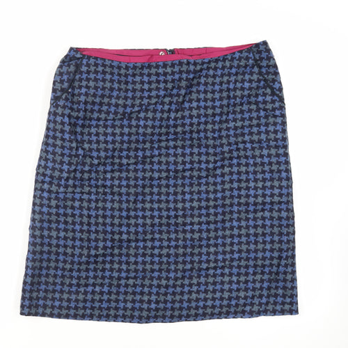 Laura Ashley Womens Blue Geometric Wool A-Line Skirt Size 16 Zip