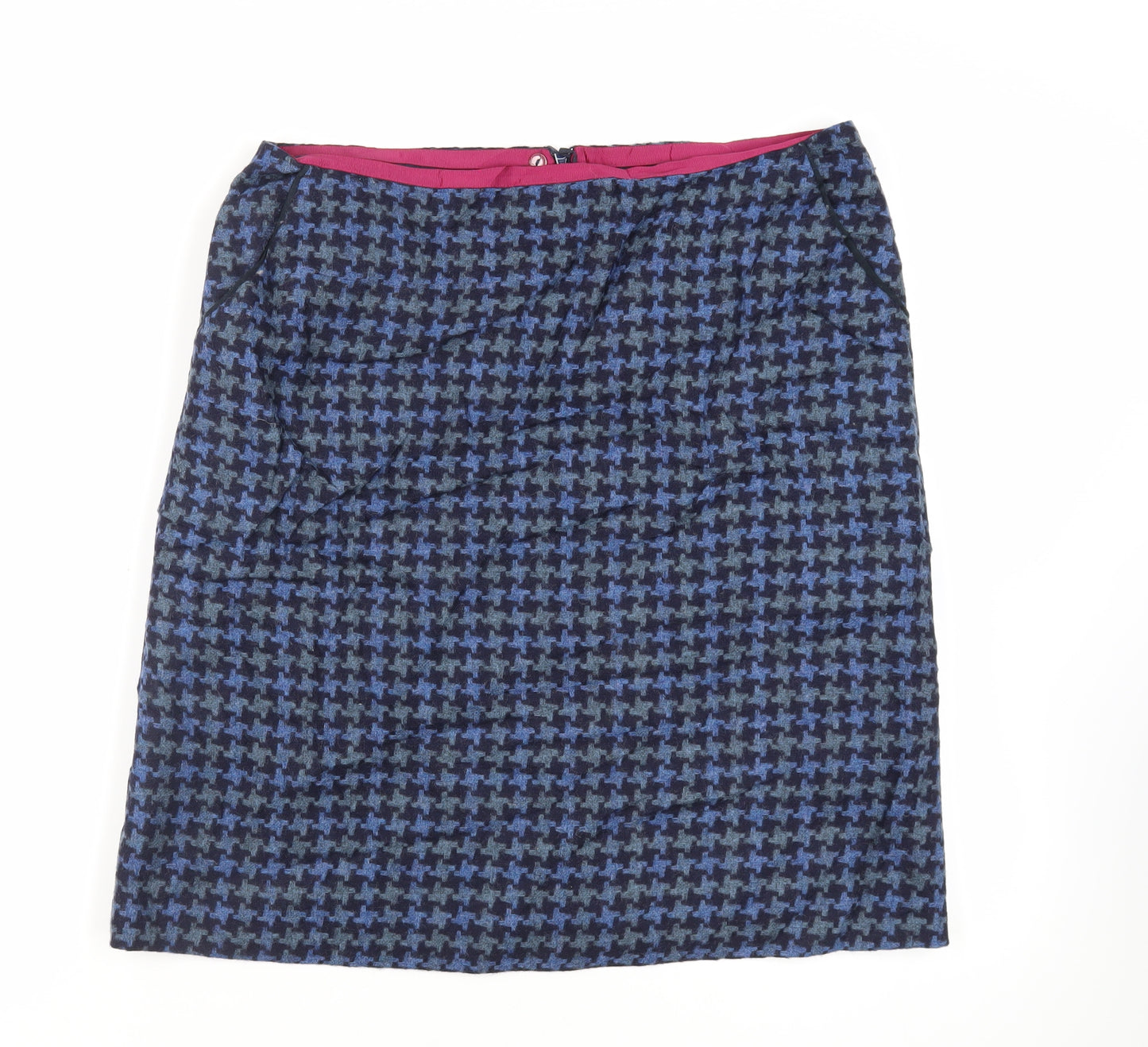 Laura Ashley Womens Blue Geometric Wool A-Line Skirt Size 16 Zip