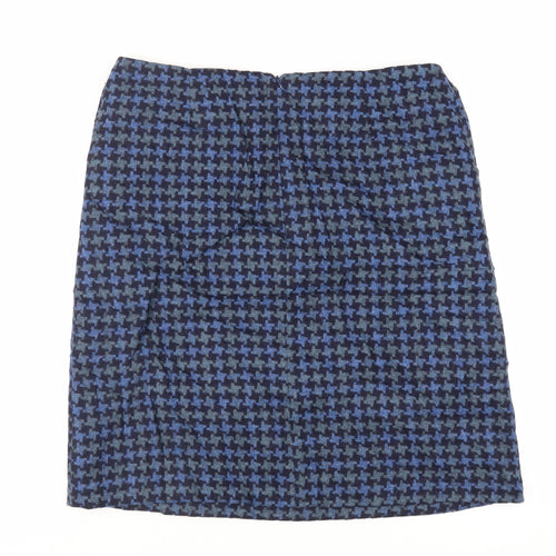 Laura Ashley Womens Blue Geometric Wool A-Line Skirt Size 16 Zip