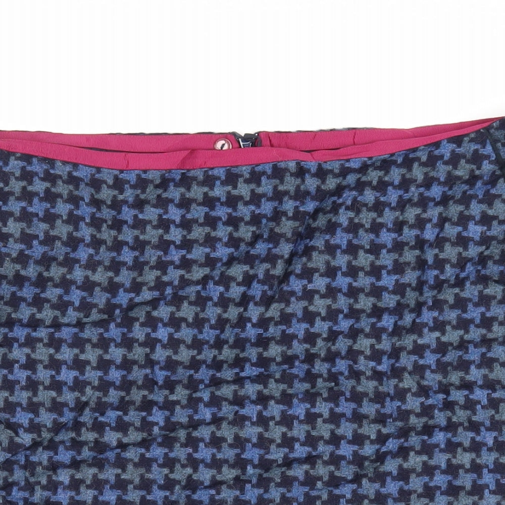 Laura Ashley Womens Blue Geometric Wool A-Line Skirt Size 16 Zip