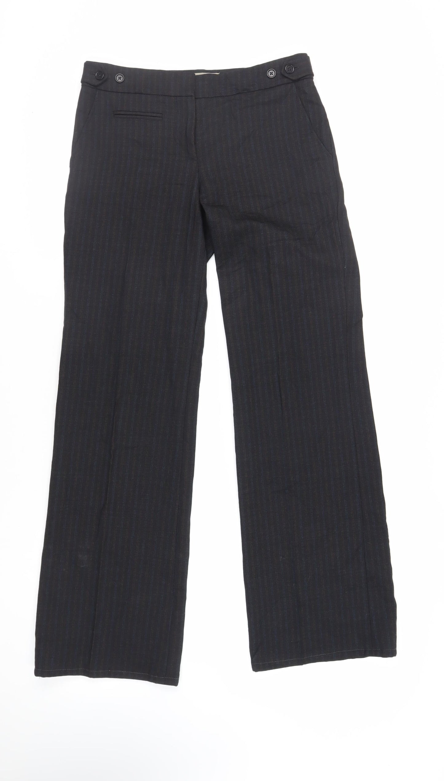 Jigsaw Womens Black Striped Wool Dress Pants Trousers Size 8 L31 in Regular Zip