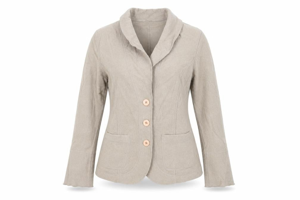 Front view of Marks & Spencer women’s beige jacket blazer, size UK 14, button