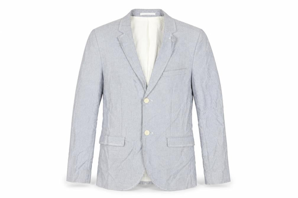 Front view of Topman men’s blue cotton jacket blazer, size 36, regular