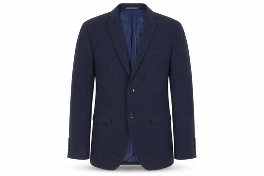 Front view of Selected Homme men’s blue polyester jacket blazer, size 38, regular
