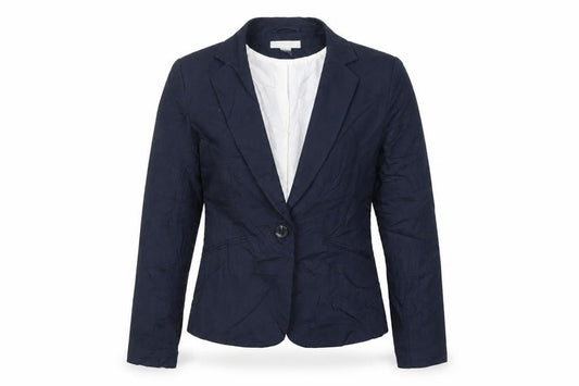 Front view of H&M women’s blue jacket blazer, size UK 10, button