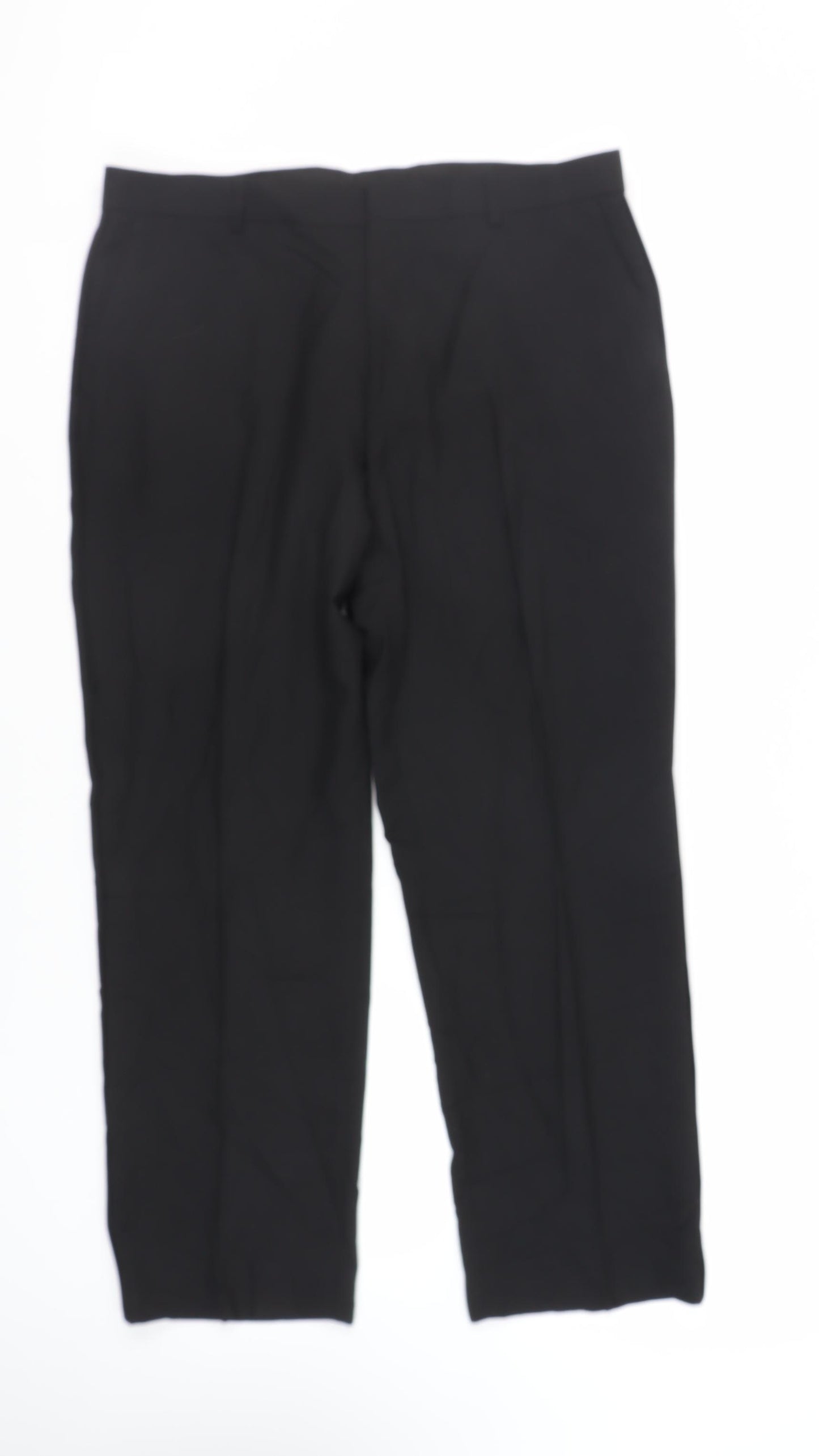 Marks and Spencer Mens Black Polyester Dress Pants Trousers Size 36 in L29 in Regular Zip